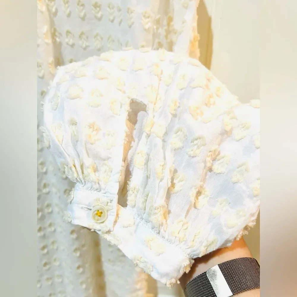 Anthropologie Pilcro Ivory Puff Sleeve Peasant Buttondown Top Cotton Boho Size S